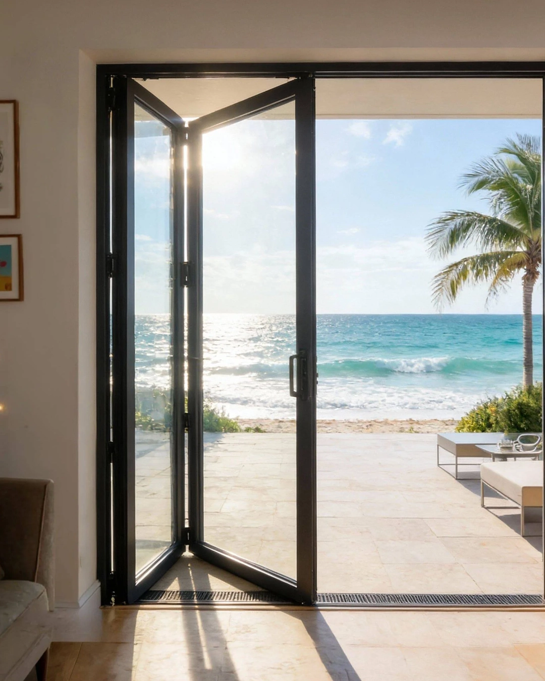 Impact bi-fold doors opening to a Florida patio