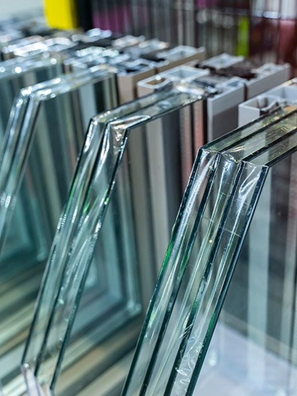 Detailed cutaway view of an impact glass panel showing multiple protective layers
